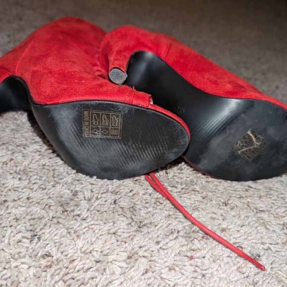 Shoes - Red Suede Heeled Boots